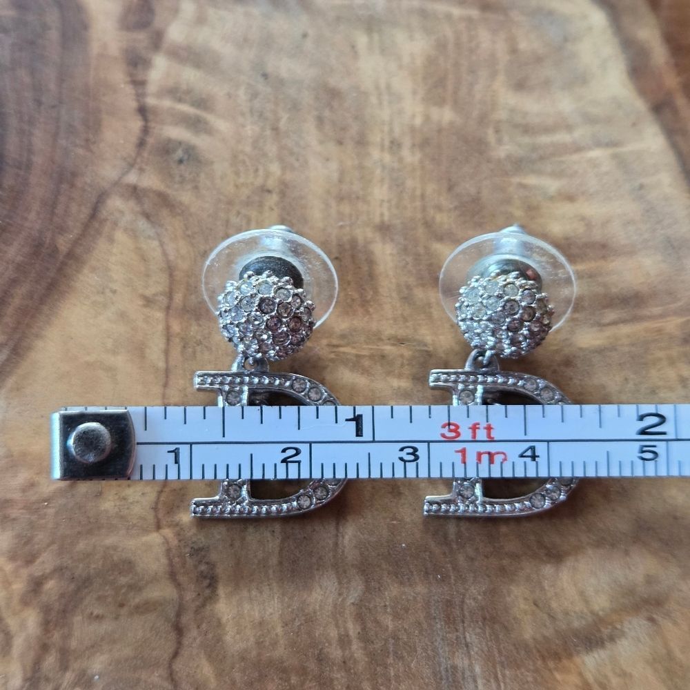 Vintage Y2K Dior Crystal D Embellished Drop Dangle Pierced Ears Earrings Silver - Picture 6 of 8